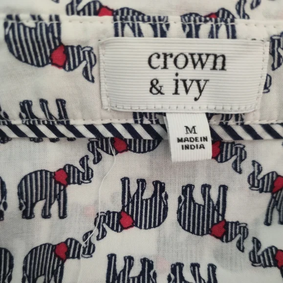 Crown & Ivy Elephant Print Button-Up Shirt - Picture 2 of 9